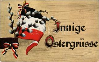 1916 Innige Ostergrüsse / WWI German military art postcard with Easter greeting and flag (EK)