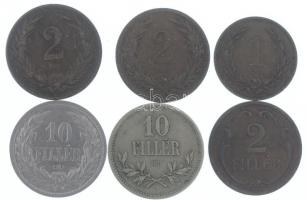 1897-1904. 2f bronz (2xklf) + 1900. 1f bronz + 1908. 10f + 1915. 10f Cu-Ni T:2,2-