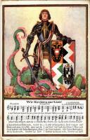 Wir fürchten nur Gott! C.M. Ziehrer. Offizielle Karte für Rotes Kreuz, Kriegsfürsorgeamt Kriegshilfsbüro Nr. 135. / WWI Austro-Hungarian K.u.K. military art postcard, Viribus Unitis propaganda, coat of arms s: Scheyrer (EK)