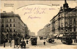 Budapest IX. Ferenc körút, villamosok, Preisach Mór üzlete. Divald Károly 188. (kis szakadás / small tear)