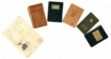 1925-1939 Magyar hajóskapitány vegyes iratai, útlevél, munkakönyv, szolgálati igazolvány, stb., 6 db