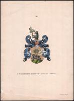 cca 1890-1910 A nagyjeszeni Jeszenszky család címere, színezett nyomat, Bp., Posner és Fia, kisebb foltokkal, ragasztónyommal, sarkán töréssel, apró lyukakkal, 33x24,5 cm