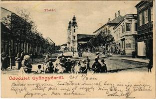 1901 Gyöngyös, Fő tér, piac, Brukner sörcsarnok a komlóhoz, Kohn üzlete