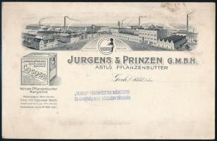 cca 1930 Jurgens & Prinzen GmbH kakaógyár fejléces számla, kartonlap 21x14 cm