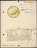 cca 1930 Litografált képeslap tervek nyomdai nyomat, jelzett. 15x21 cm