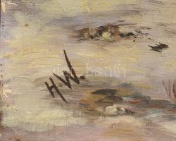 HW jelzéssel: Vízparti táj. Olaj, vászon. Sérült. Dekoratív fa keretben. 40x26,5 cm