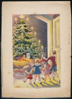 Karácsonyfa gyerekekkel. Jelzett nyomdai nyomat D. Szabó jelzéssel- 23x14 cm