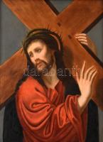 Jelzés nélkül, feltehetően XVIII. sz. itáliai festő alkotása: Jézus. Olaj, vászon, hátoldalán Szépművészeti Múzeum 810/85 sz. bírálati címkéjével. 68x55 cm. Dekoratív, javított fa keretben.