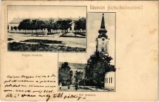 1902 Hajdúszoboszló, polgári fiúiskola, református templom (Rb)