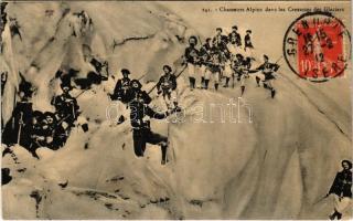 1912 Chasseurs Alpins dans les Crevasses des Glaciers / French military, Alpine Hunters (mountain infantry) TCV card (EK)