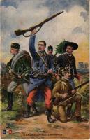 Les Alliés Contre les Barbares / WWI French military art postcard, The Allies against the Barbarians Entente Powers propaganda (EK)