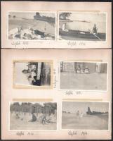 1914 Siófok, nyaralók a Balaton-parton, 5 db albumlapra ragasztott fotó, 6×10 cm