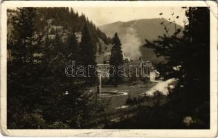 1952 Dobsina, Dobschau (?); vasútvonal, gőzmozdony, vonat / railway line, locomotive, train. photo (non PC) (EK)