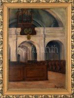 gróf Degenfeld Lajos (1847-1922): A sziráki templom belseje. Olaj, karton, 60x44 cm. Dekoratív fa keretben.