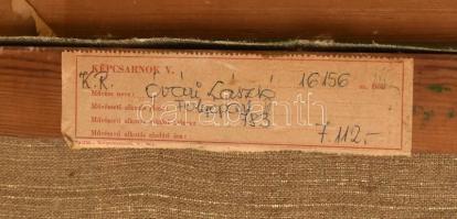 Óvári László (1926-88): Folyópart. Olaj, vászon, jelzett. Hátoldalán autográf felirattal és Képcsarn...