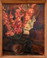 Gáspárdy Sándor (1909-1986): Kardvirágok. Akvarell, papír, jelzett. Üvegezett fa keretben, 62x48 cm