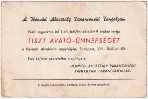 1949 A Honvéd Alosztály Parancsnoki Tanfolyamának tiszti avatóünnepségének meghívója a Kossuth Akadé...