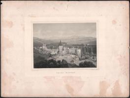 cca 1860 Ludwig Rohbock (1820-1883) - Georg Michael Kurz (1815-1883): Vajdahunyad, a vár látképe, foltos, lapszéli szakadással, 12×15,5 cm