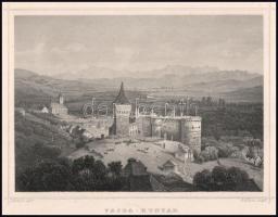 cca 1860 Ludwig Rohbock (1820-1883) - Georg Michael Kurz (1815-1883): Vajdahunyad, a vár látképe, fo...