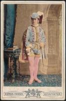 cca 1880-1890 Férfi jelmezben, színezett keményhátú fotó Kozmata Ferencz budapesti műterméből, hátoldalán feliratozott, 16,5x11 cm