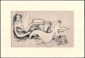 Bozsik István (1941-2006): Szürreális alakok (erotikus grafika). Tus, papír, jelzett, paszpartuban, 15×26 cm