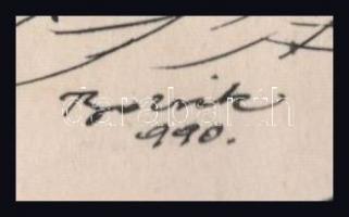 Bozsik István (1941-2006): Szürreális alakok (erotikus grafika). Tus, papír, jelzett, paszpartuban, ...