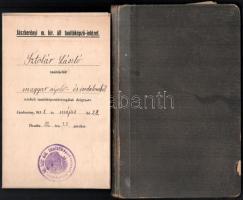 cca 1920-1940 Sztolár László tanító képesítővizsgálati dolgozata + jegyzetfüzet, benne osztálynaplóval, óravázlatokkal, jegyzetekkel, stb.