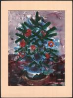 Gerő András (1936-): Karácsonyfa. Gouache, papír, paszpartuban, jelzett, hátoldalán feliratozott, 29,5x22,5 cm
