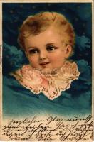 1900 Children art postcard, head. litho (EK)
