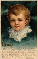 1899 Gruss / Children art postcard, head. litho (EK)