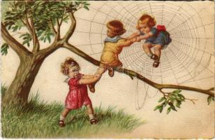 1928 Children art postcard, spider web. Degami 681. (fl)