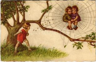 Children art postcard, spider web. Degami 681. (EK)