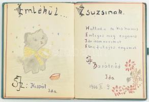 cca 1963-1966 Emlékkönyv kézzel írt bejegyzésekkel, rajzokkal