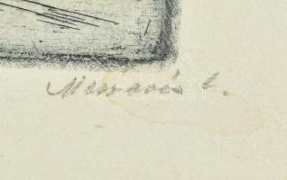 Mészáros Lajos (1925-1971): Szánkózás. Rézkarc, papír, jelzett, kartonra kasírozva, lap széle foltos...