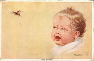Böser Brummer / Children art postcard, bug. Wohlgemuth & Lissner Liebhaber-Sammelmappen Ungebetene Gäste No. 1219. s: W. Fialkowska (EK)