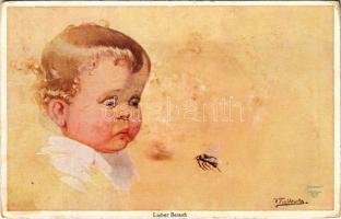 Lieber Besuch / Children art postcard, bee. Wohlgemuth & Lissner Liebhaber-Sammelmappen Ungebetene Gäste No. 1219. s: W. Fialkowska (EK)
