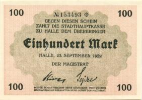 Német Birodalom/Weimari Köztársaság/Halle 1922.09.25. 100M (4x) egymásutáni sorszámmal T:I,I-