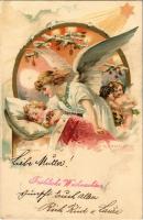 1908 Fröhliche Weihnachten! / Children art postcard with Christmas greeting. Art Nouveau, litho s: R. Kratki (EK)