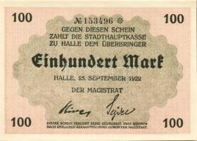 Német Birodalom/Weimari Köztársaság/Halle 1922.09.25. 100M (4x) egymásutáni sorszámmal T:I,I-