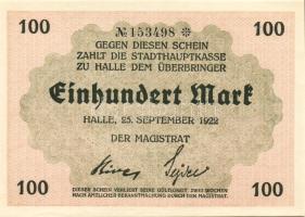 Német Birodalom/Weimari Köztársaság/Halle 1922.09.25. 100M (2x) egymásutáni sorszámmal T:I,I-