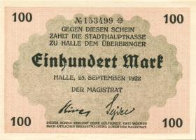 Német Birodalom/Weimari Köztársaság/Halle 1922.09.25. 100M (2x) egymásutáni sorszámmal T:I,I-