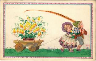 1918 Children art postcard, romantic couple. P.J.G.W.I. 506-3. s: August Patek (EK)