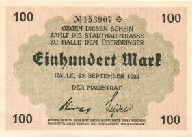 Német Birodalom/Weimari Köztársaság/Halle 1922.09.25. 100M (5x) egymásutáni sorszámmal T:I,I-