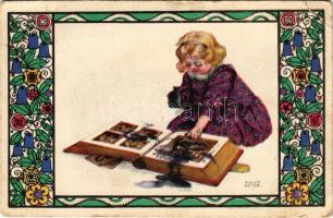 1917 Children art postcard, girl. B.K.W.I. 587-4. s: August Patek (EK)