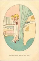 Ich bin müde, rasch ins Bett! / Children art postcard, girl. M. Munk Vienne (Wien) Nr. 905. s: Ray