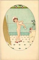Children art postcard, nude girl. M. Munk Vienne (Wien) Nr. 905. s: Ray