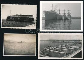 6 db fotó hadihajókról, tengeralattjárókról, 5,5×8 és 13×17,5 cm közötti méretekben