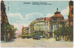 1921 Budapest XIII. Lipót körút, Vígszínház, villamos (ázott / wet damage)