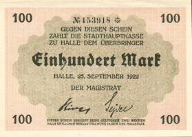 Német Birodalom/Weimari Köztársaság/Halle 1922.09.25. 100M (2x) egymásutáni sorszámmal T:I,I-