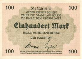 Német Birodalom/Weimari Köztársaság/Halle 1922.09.25. 100M (2x) egymásutáni sorszámmal T:I,I-
